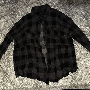 Black and Charcoal Plaid Button-Up Shirt